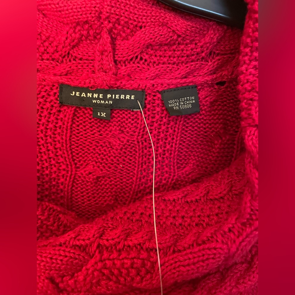 Jeanne Pierre Chunky Cowl Neck Sweater 1X in Carmine Red NWT - Picture 5 of 6